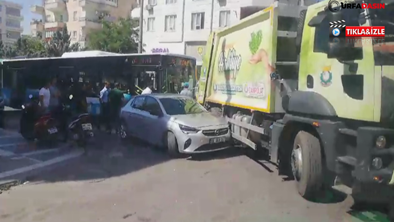 Haliliye’de Çöp Kamyonu Virajı Dar Aldı, Olan Otomobile Oldu