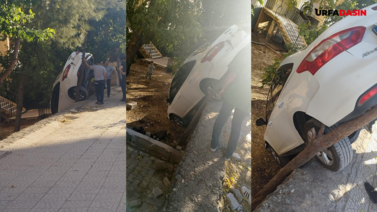 Siverek’te Freni Çekilmeyen Otomobil, Binanın Bahçesine Düştü