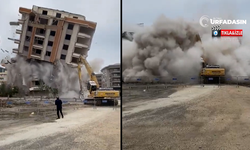 Şanlıurfa'da Hasarlı Binanın Yıkımında İş Makinası Şoförünün Zor Anları
