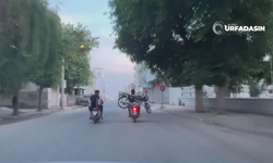 Suruç'ta motosiklet üzerinde motosikletle tehlikeli yolculuk