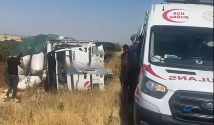 Şanlıurfa Birecik’te Saman Yüklü Kamyon Devrildi: Sürücü Yaralandı