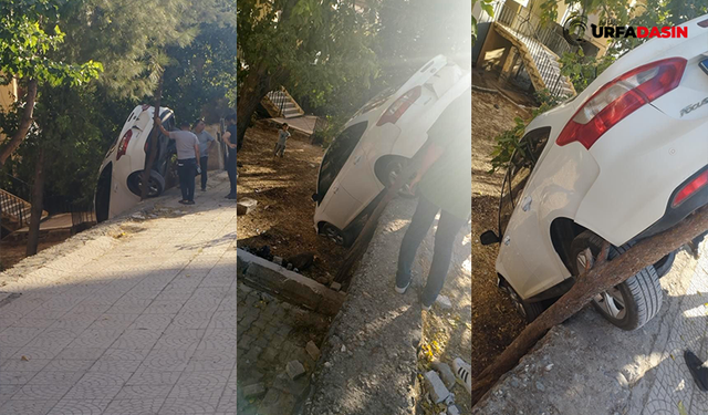 Siverek’te Freni Çekilmeyen Otomobil, Binanın Bahçesine Düştü