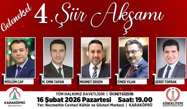 Şanlıurfa'da Duyguları Mısralarda Buluşturacak Şiir Akşamı 16 Şubat’ta