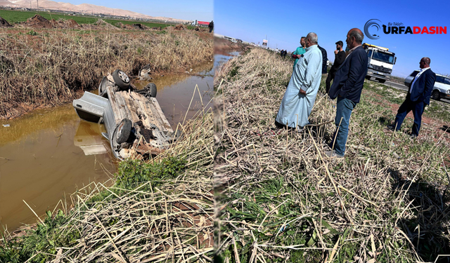 Akçakale Yolunda Araç Tahliye Kanalına Devrildi Sürücü Yaralandı