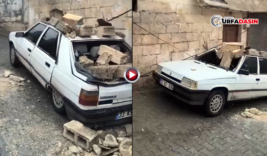 Şanlıurfa'da Üzerine Duvar Devrilen Otomobil Pert Oldu