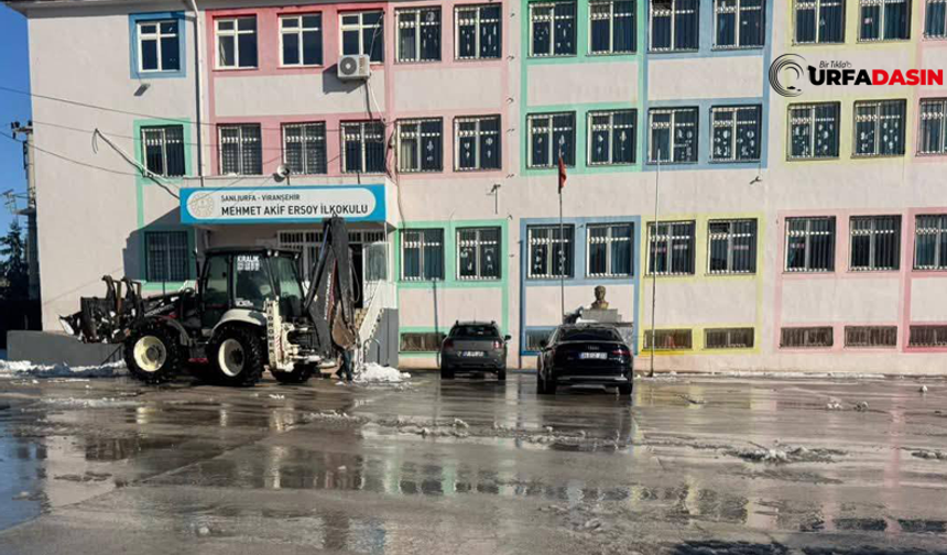 Şanlıurfa Viranşehir’de Okul Bahçeleri Kardan Temizlendi