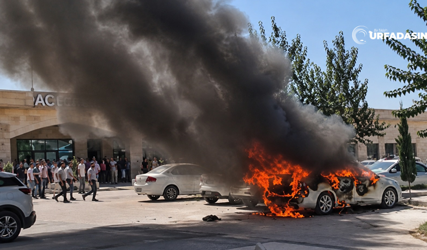 Şanlıurfa’da Hastane Otoparkındaki Otomobil Yandı