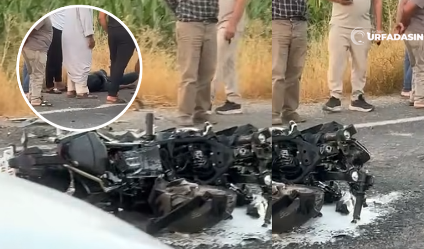 Akçakale'de Motosiklet Alev Aldı Sürücü Yaralandı