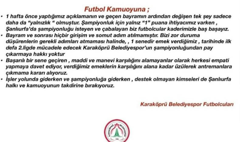Karaköprü Belediyespor Futbolcularından Açıklama